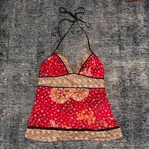 Floral Halter Top with Geometric Trim